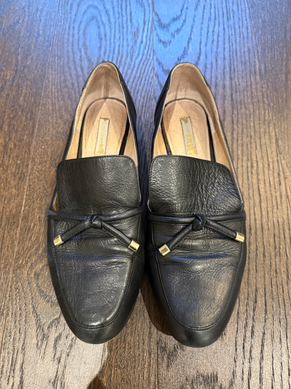 Louise et Cie Black Leather Loafer Flats with Gold Accents